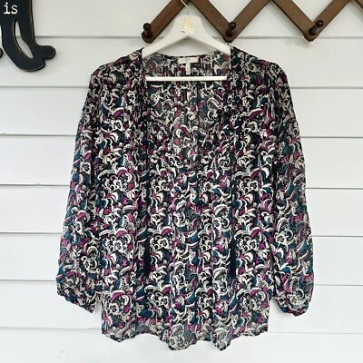 Joie Suzetta Paisley Silk Top Size XS Sheer Unlined Multicolor Floral Tassels - Изображение 1 из 4