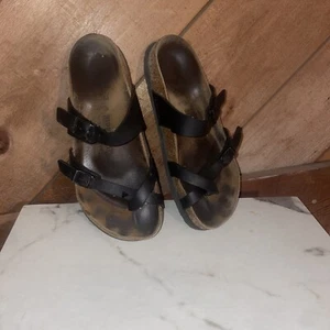 Birkenstock BETULA Arizona Black Suede Leather Slide 2 strap Sandal Womens 7 38 - Picture 1 of 8