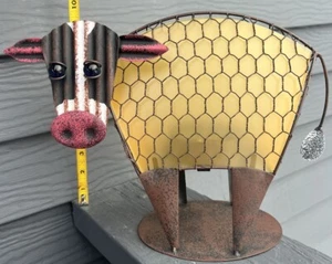 Cow Night Light chicken wire Lamp AA Battery Turns on At Dusk Blue Marble Eyes - Picture 1 of 6