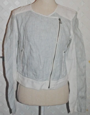 Lou & Grey Women's 100% Linen Side Zip Striped White Gray Jacket Top Small - Image 1 of 4