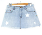 Lee Womens Mini Denim Skirt Size 10 A Line Light Wash Star Print Raw Hem