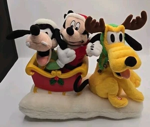 Vintage Gemmy Disney animierter Mickey Goofy Pluto Musik Weihnachtsschlitten 1990er funktioniert - Bild 1 von 6