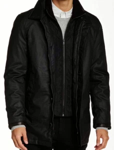 NWT Vince Camuto Carcoat with Removable Bib In BLACK Sz: L $298 - Picture 1 of 4