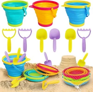 3PC Beach Bucket with Sand Shovels & Mesh Bag & Sand Rake, Beach Toys for Kids - Picture 1 of 1