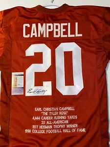 Earl Campbell Texas Longhorns Autographed Signed Custom Jersey JSA Certified - Picture 1 of 5
