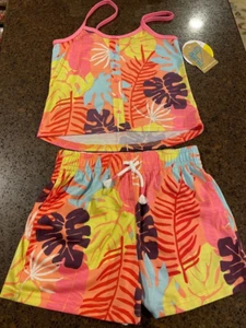 Girls Two Piece Tank & Shorts Set Tropical Hawaiian NWT Size XXS 4-5 or Pajamas - Picture 1 of 6