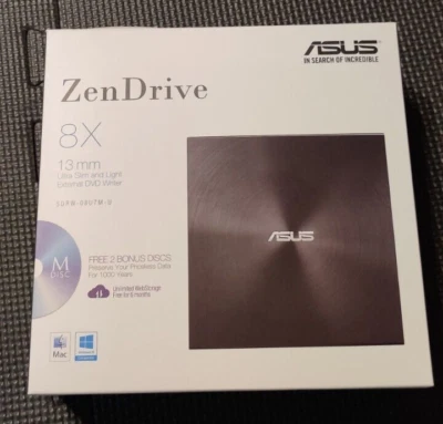 ASUS ZenDrive Ultra Slim USB 2.0 External 8X DVD Optical Drive +/-RW SDRW-08U7M- - Image 1 of 4