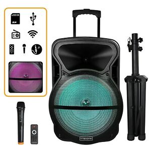 RECONDITIONED Trexonic 15" Portable Bluetooth PA DJ Party Speaker w Tripod & Mic