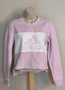 New! Adidas Women S Cropped Sweatshirt Spell Out Logo Lavender Pink White Stripe - Picture 1 of 10