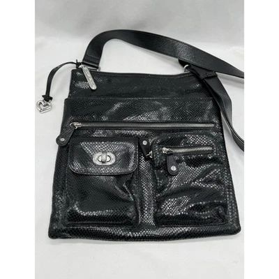 Bolso Bandolera Organizador Multi Compartimento Piel Serpiente Imitación Cuero Negro Brighton Foto 1 de 4