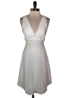 ROBBIE BEE Size 10 A-Line Dress White Eyelet Sleeveless Knee Length - Image 1 of 4