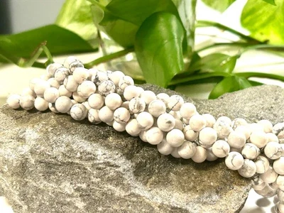 Vintage AAA Natural Howlite Polished Beads Center Drill 15.5 Inch Strand - Image 1 of 4