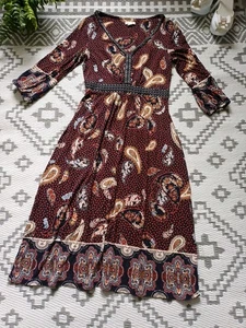 MONSOON Pretty Floral paisley embroidered Boho style Midi Dress 8 10 - Picture 1 of 12