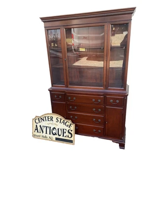 66021  Antique Solid Mahogany Breakfront China Cabinet - Image 1 of 4