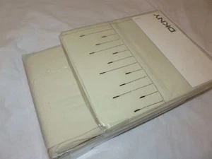 DKNY TWEED DREAMS 2P Line Embroidered Queen Flat Fitted sheets Creme Espresso - Picture 1 of 6