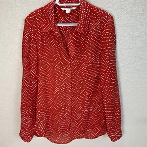 Diane von Furstenberg Sz 12 Red/White Polka Dot Cotton/Silk Button Front Blouse - Picture 1 of 11