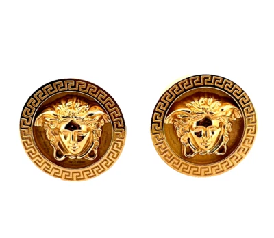 Запонки из желтого золота 18 карат с греческой медузой Gianni Versace - Изображение 1 из 4
