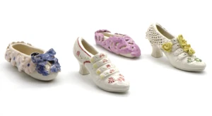 Lot of 4 Vintage Mini Porcelain Ceramic Collectible Shoes Floral 3 Signed LS LLS - Picture 1 of 19