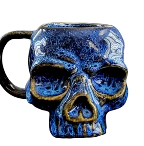 NEW -  Blue Glazed Skull Ceramic Mug - 3.75" - 16 oz - Free Shipping - Picture 1 of 1