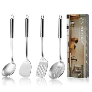 4-Pcs Cooking Utensils Set Stainless Steel Kitchen Wok Include Ladle Slotted - Picture 1 of 7