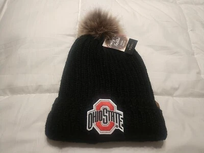 Ohio State Buckeyes Women's Black Cuffed Fleece Lined Knit Pom Hat - Image 1 of 2