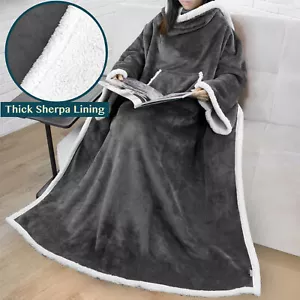 Fleece Wearable TV Blanket with Sleeves Front Pocket Robe Warn Soft Blanket Gift - Picture 1 of 168