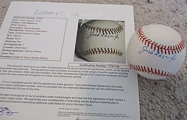 Sharp JOSH GIBSON JR Signed OAL Baseball JSA Full LOA Negro League - Image 1 of 4