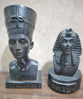 Set Of 2 EGYPTIAN head Statue King Tutankhamun & Queen Nefertiti- Basalt stone