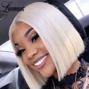 Silbergraue kurze Bob Perücke Lace Front Echthaarperücke Damen 613 Lace Front Wig - Bild 1 von 15
