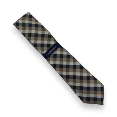 Corbata Croft & Barrow negra marrón blanca a cuadros mezcla de seda nueva con etiquetas Foto 1 de 4