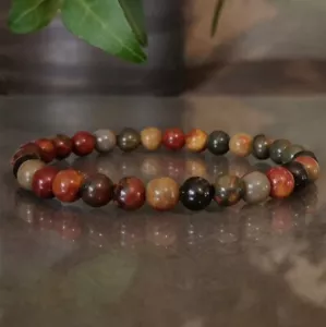 Bracciale Yoga Elastico Reiki Cristallo Guarigione Diaspro Rosso Naturale 8mm Perline - Foto 1 di 5