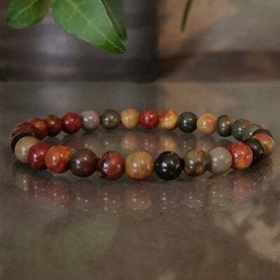 Natural Red Creek Jasper 8mm Beads Crystal Healing Reiki Stretch Yoga Bracelet - Image 1 of 4