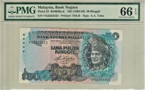 RM50 Siri 5 Aziz Taha (1983) VG222222 Solid #2 PMG66EPQ UNC - Picture 1 of 2
