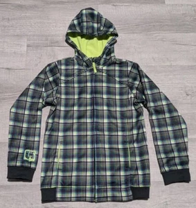 Burton Dryride Hoodie Youth Sz XL 18 Black Green Blue Purple Plaid Fleece Lined - Picture 1 of 9
