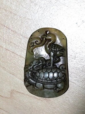 古董龙龟带起重机-吊坠-护身符-小饰品。 — 第 1/4 张图片