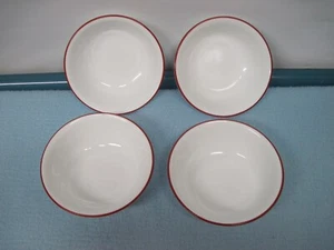 '4 Corelle Cafe Classic Bowl Red Stripe Cereal Maroon Salad Vintage Soup 6 1/4" - Picture 1 of 10