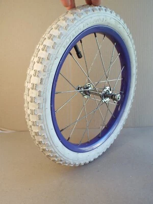 16" Front Bicycle Wheel Complete & White Tire Trued Straight Good Cond ! (Read) - Image 1 of 4