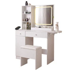 Vanity Desk with Lighted Mirror & Power Outlet, Makeup Vanity Desk with Drawers - Picture 1 of 10