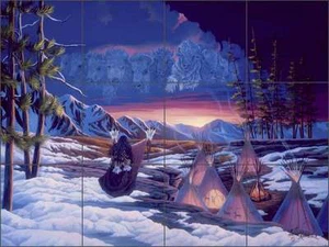 Ceramic Tile Mural Backsplash Kendrick Southwest Native Art Buffalo POV-LKA006 - Picture 1 of 4