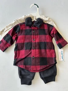 Carters Baby Boy 3 Piece Red Checkered Knit Outfit Size 3 M - Picture 1 of 6