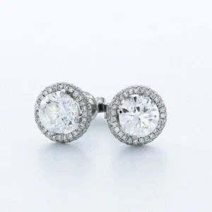 2.6 CTW NATURAL DIAMONDS G/SI2 ROUND CUT 14K WHITE GOLD PRONG HALO STUD EARRINGS - Picture 1 of 7