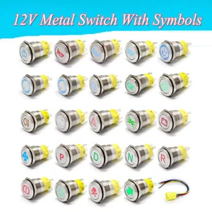 19mm 12V LED Licht tastender Knopf Auto Edelstahl Druckschalter Metallschalter - Bild 1 von 31