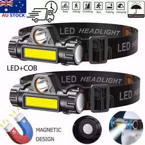 LED Headlamp Super Bright Head Torch USB Rechargeable COB Headlight Waterproof - Picture 1 of 14