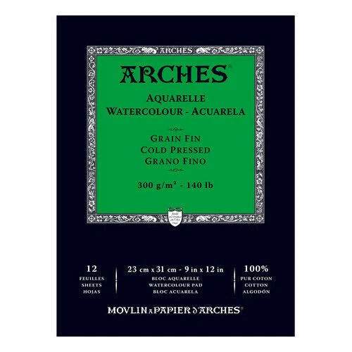 Arches 1795092 9x12 inch Cold Press Watercolour Pad, Natural White - 12 Sheet