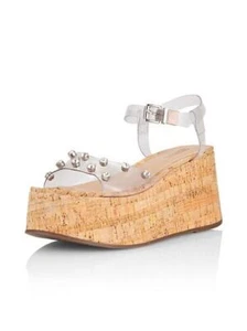 Schutz Yara Transparent Vinyl Straps Ankle Strap Open Toe Flatform Wedge Sandals - Picture 1 of 6