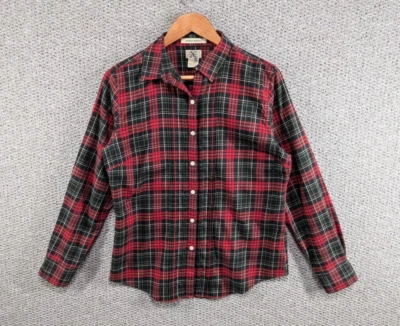 LL BEAN Vintage Women's Red Check Scotch Plaid Merino Wool Blend Button Shirt S - Image 1 of 4