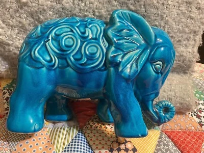 Urban Trends Collection Ceramic Standing Elephant Figure Beautiful Turquoise - Image 1 of 4