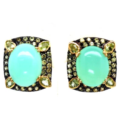 Plata 925 12x15 mm. Pendientes Viernes Negro Crisoprasa Verde, Peridoto y Zafiro Foto 1 de 4