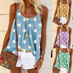 Womens Swing Vest Sleeveless Cami Top Ladies Strappy Flared plus size Shirt To * - Picture 1 of 26