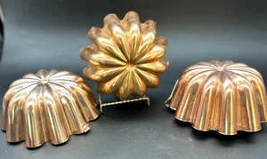 3 Jello Cake Mold Copper Tone Aluminum 3 1/2 Cup Fluted Scallop Wall Hanging - Picture 1 of 17